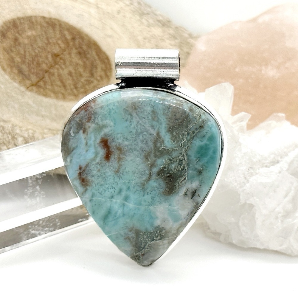 Larimar Natural 925 Silver Gemstone Crystal Pendant